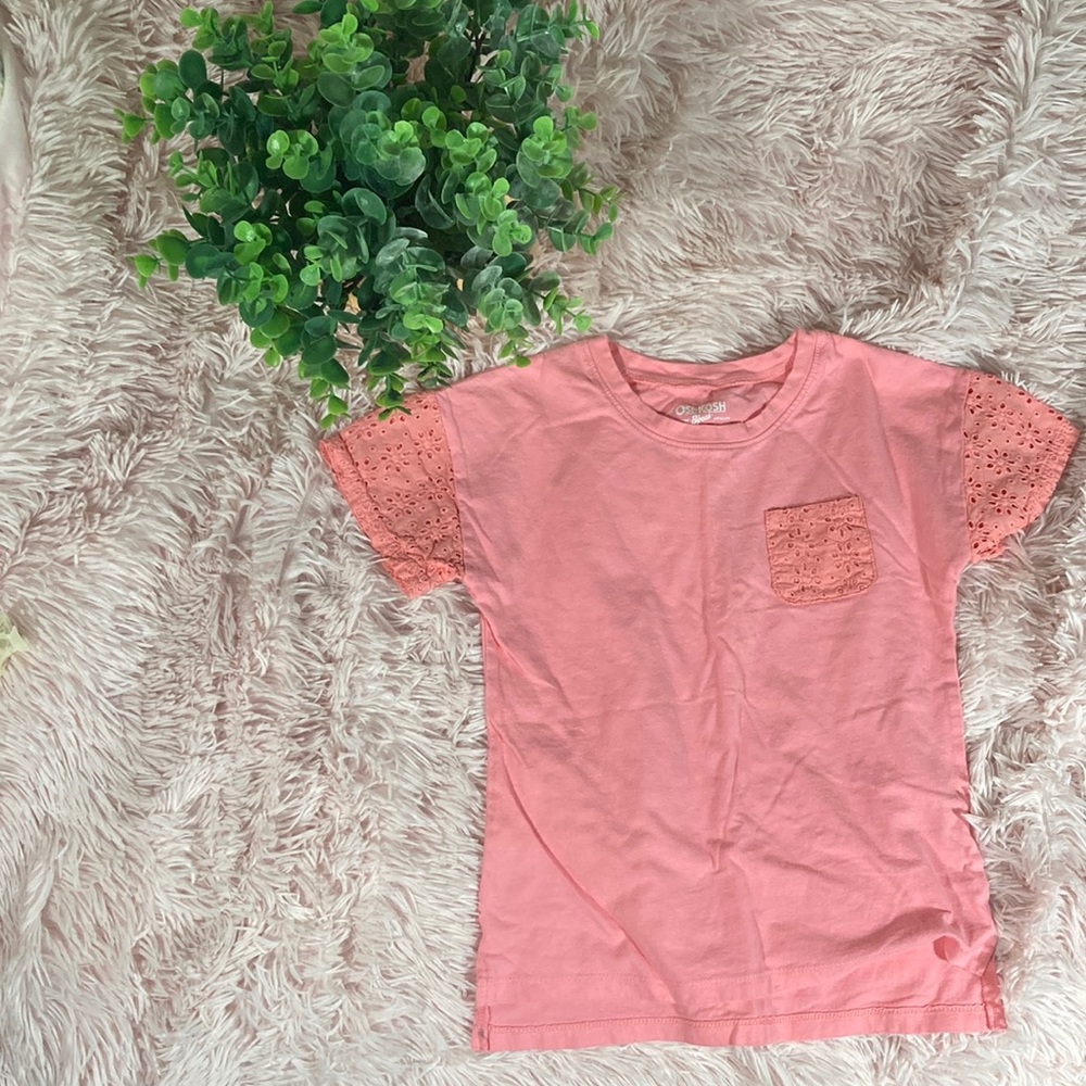 Pink girls shirt with flower design and pocket size 7 made in Vietnam Oshkosh